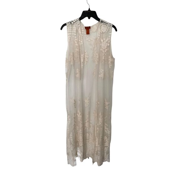 Scully Women's Cream Sheer Lace Sleeveless Duster Size M - Picture 1 of 5